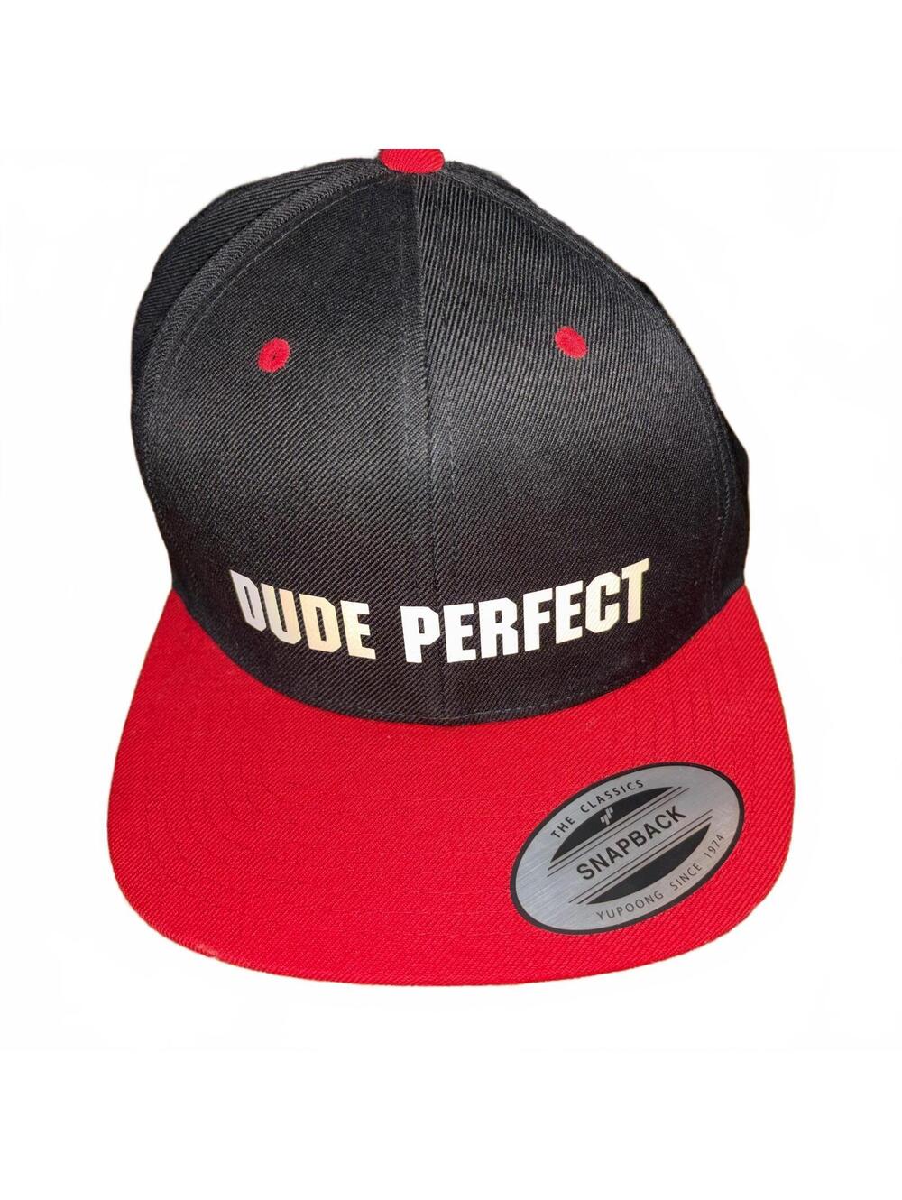 Dude Perfect Black and Red Snapback Hat White Logo Comedy